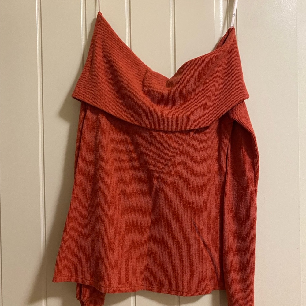 Lulu's Burnt Orange Off-the-Shoulder Knit Sweater